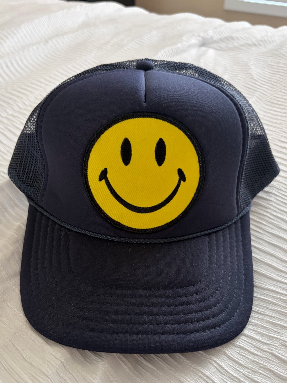 Aviator Nation Navy Trucker Hat with Yellow Smiley Patch